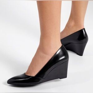 FRANCO SARTO Frankie Wedge Pumps In Black Leather Size 5.5